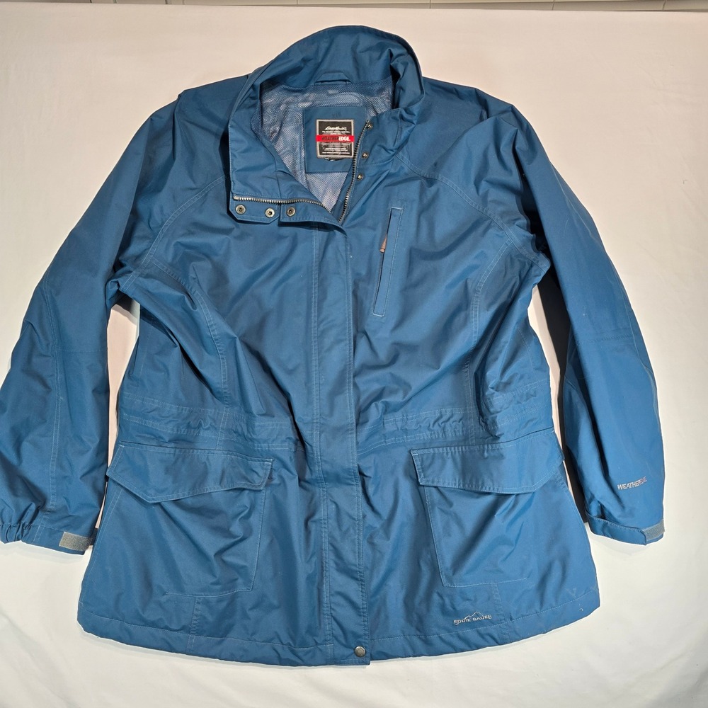 Eddie Bauer WeatherEdge Blue Waterproof Rain Jacket Womens XL 23912682 Fal 09